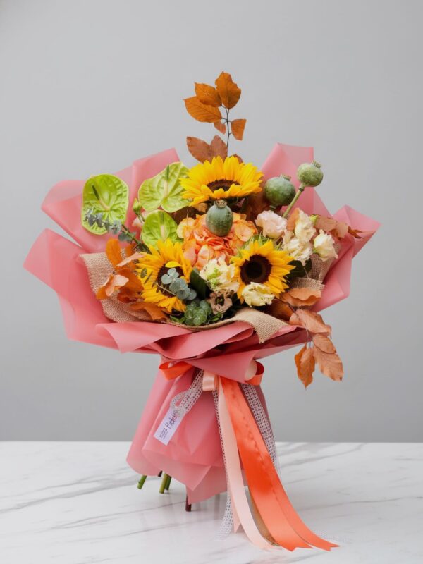 Buchet roz cu floarea soarelui