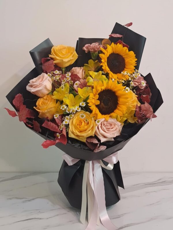 Buchet tomanatic cu floarea soarelui