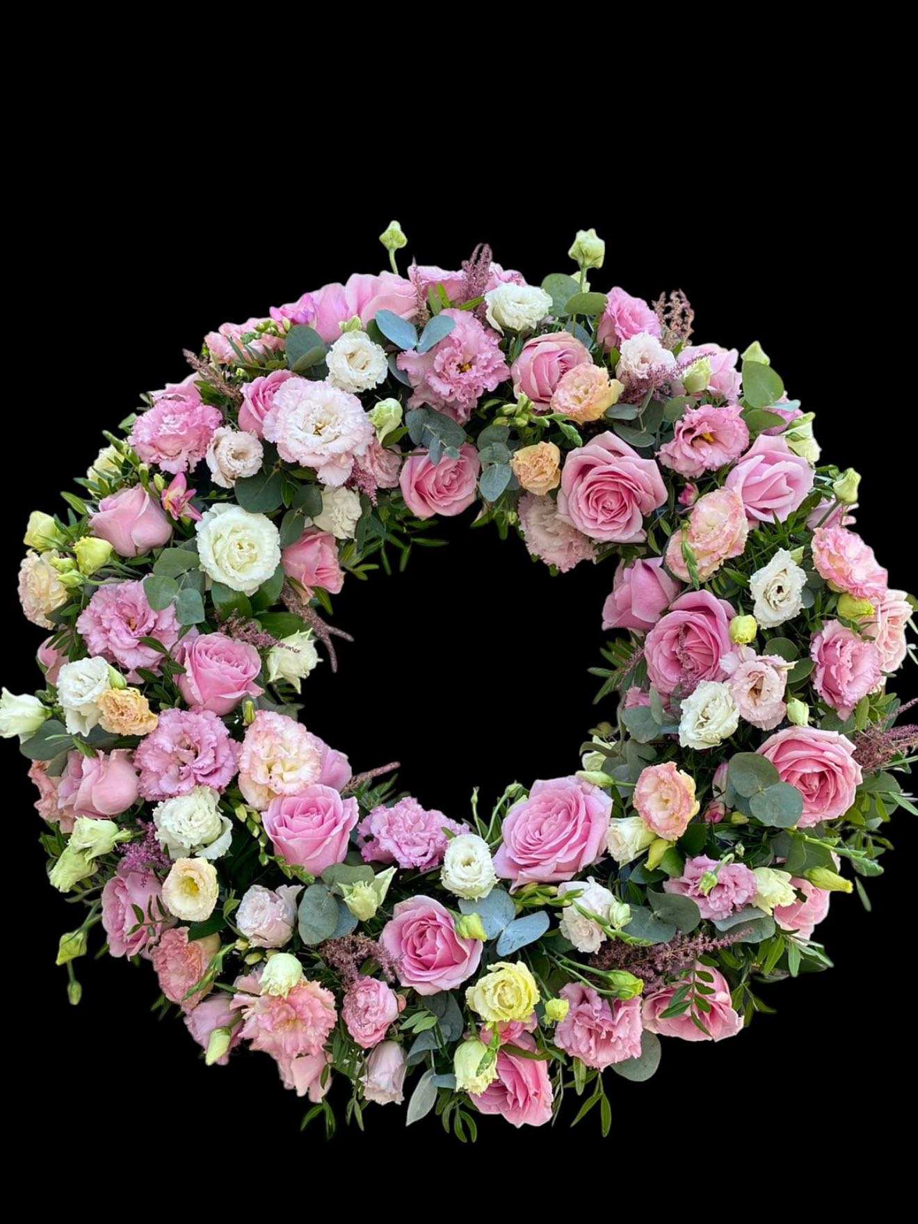Coroană funerară delicată în mozaic de roz