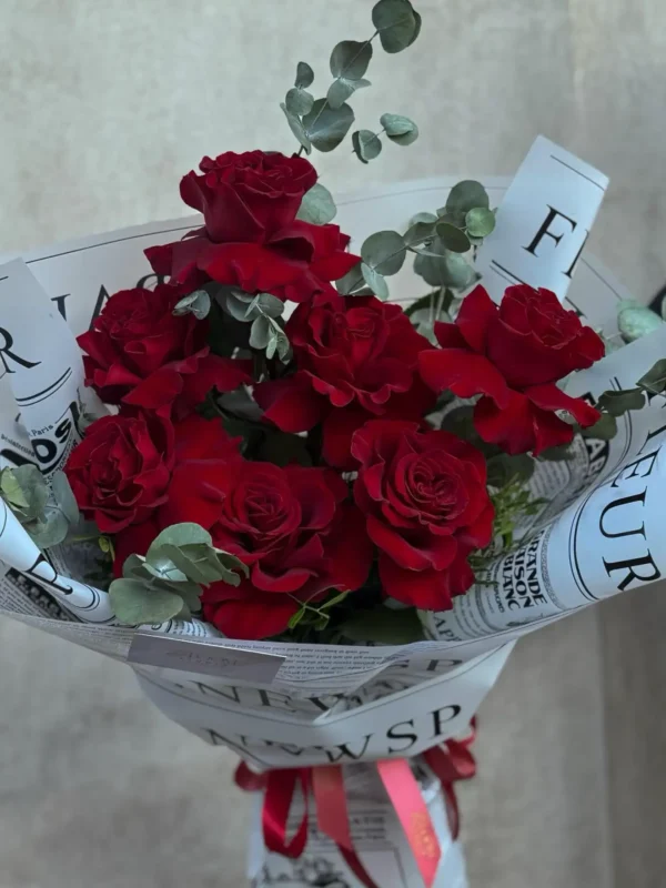 Wrapped Red Roses in Good News