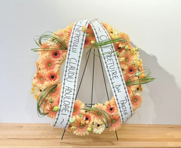 Coroană funerară Peachy gerbera